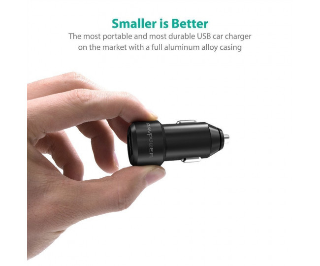 Автомобільна зарядка RAVPower Metal Dual USB Car Charger 24W 4.8A with iSmart 2.0 Charging Tech